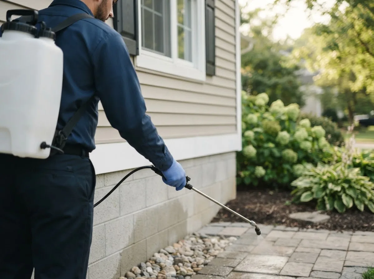 Pest control technician inspecting a home in Barton, OH